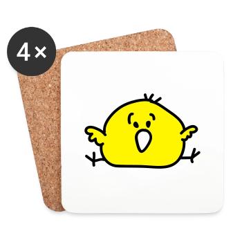 dickes Vögelchen - Untersetzer (4er-Set) - Weiß - Vorne