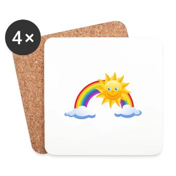 Soleil, arc en ciel et nuages - Dessous de verre (lot de 4) - blanc - Devant