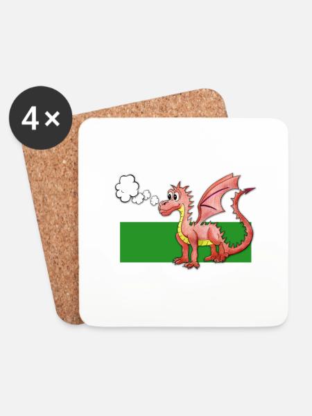 Puffing Welsh Dragon - Gregory - Coasters (set of 4) - white