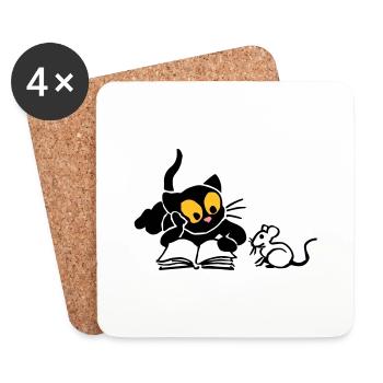 Kitten reading - Coasters (set of 4) - white - Front