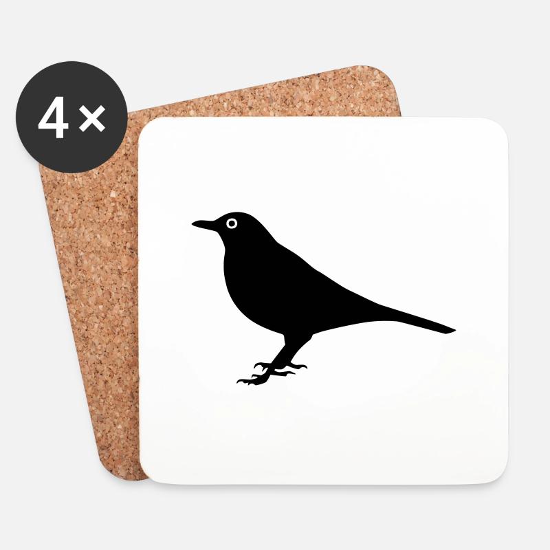Vogel Amsel - Untersetzer (4er-Set) - Weiß