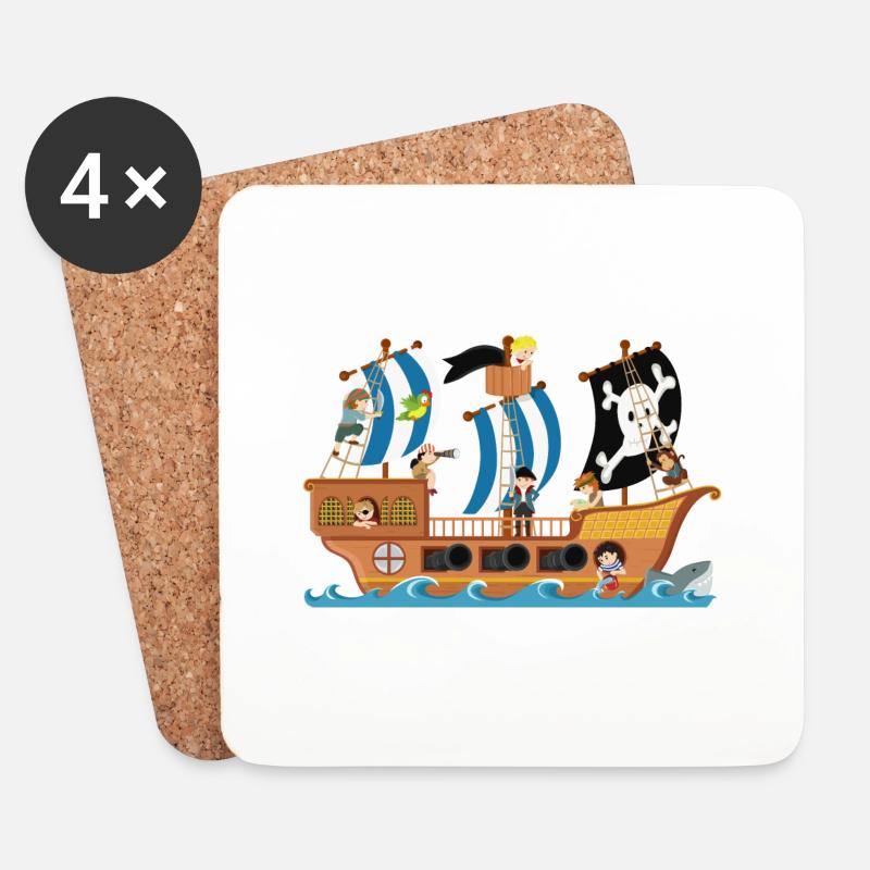 Piratenschiff - Untersetzer (4er-Set) - Weiß