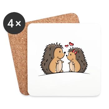 Igel Paar mit Herzen - Untersetzer (4er-Set) - Weiß - Vorne