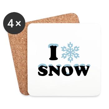 Schnee Winter, I LOVE, Schneeflocke, Apres Ski, - Untersetzer (4er-Set) - Weiß - Vorne