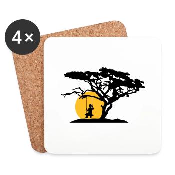 soleil silhouette arbre afrique savane trauri solitaire - Dessous de verre (lot de 4) - blanc - Devant