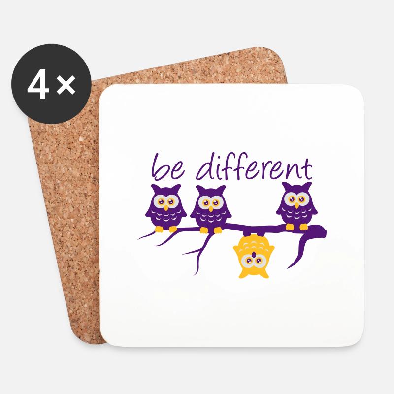 Anderst Be Different 4 Eulen verschieden - Untersetzer (4er-Set) - Weiß