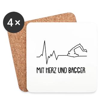 Mit Herz und Bagger - Untersetzer (4er-Set) - Weiß - Vorne