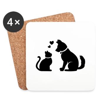 Chat mignon et chien / chat mignon et chien / cadeau - Dessous de verre (lot de 4) - blanc - Devant
