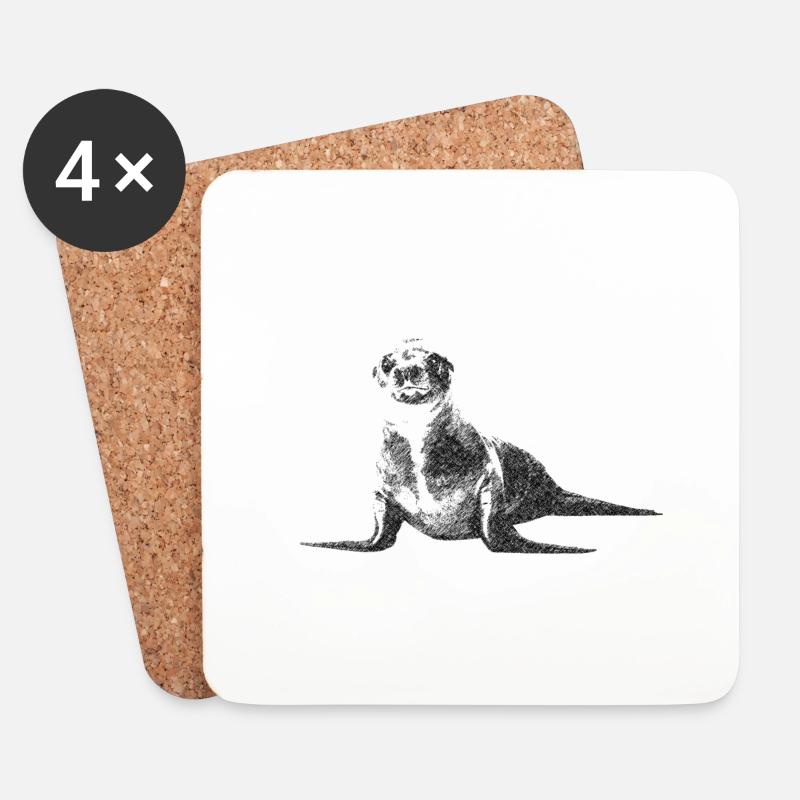 Seelöwe - Untersetzer (4er-Set) - Weiß