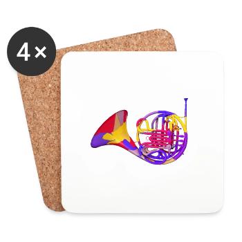 Cor, instrument de musique, instrument à vent - Dessous de verre (lot de 4) - blanc - Devant