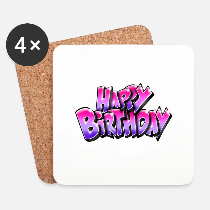 Graffiti Happy Birthday - Untersetzer (4er-Set) - Weiß