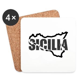 T-shirts souvenirs sicile, conception de carte - Dessous de verre (lot de 4) - blanc - Devant