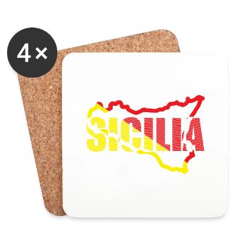 T-shirts souvenirs sicile, conception de carte - Dessous de verre (lot de 4) - blanc - Devant