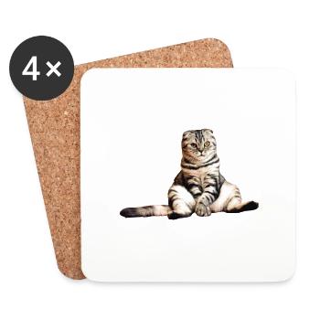 Scottish Fold Katze StickerSüß - Untersetzer (4er-Set) - Weiß - Vorne
