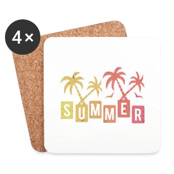 Sommer Palmen Möwe Sonne Vintage Urlaub - Untersetzer (4er-Set) - Weiß - Vorne