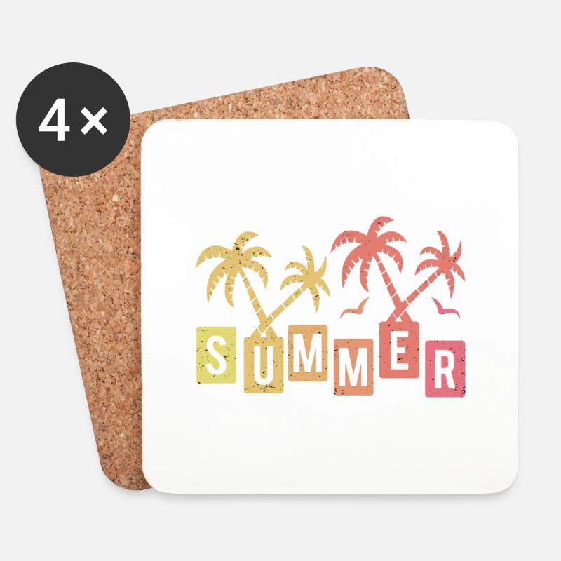 Sommer Palmen Möwe Sonne Vintage Urlaub - Untersetzer (4er-Set) - Weiß
