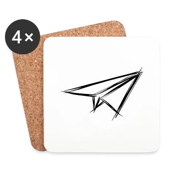 Avion en papier, dessiné à la main - Dessous de verre (lot de 4) - blanc - Devant