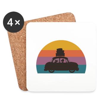 Vacances femme avec chien dans voiture cadeau idée - Dessous de verre (lot de 4) - blanc - Devant