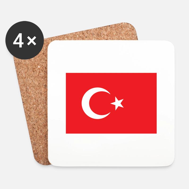 Türkische Flagge - Untersetzer (4er-Set) - Weiß