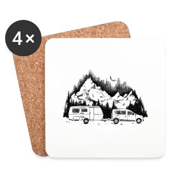 Caravane - Aventure - Camping - Serrage - Voiture - Dessous de verre (lot de 4) - blanc - Devant