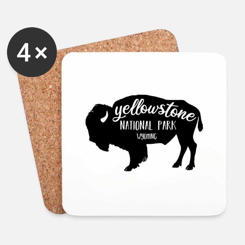 Yellowstone NP Bison Farbe schwarz - Untersetzer (4er-Set) - Weiß