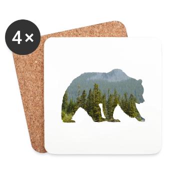 Bear in the mountainous forest Silhouette - Coasters (set of 4) - white - Front