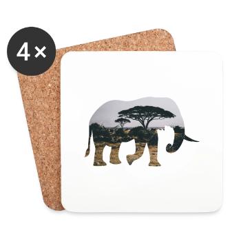 Elefant Savanne Silhouette - Untersetzer (4er-Set) - Weiß - Vorne