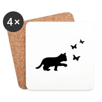 Chat Papillon - Dessous de verre (lot de 4) - blanc - Devant