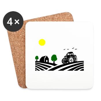 Ferme de tracteurs - Dessous de verre (lot de 4) - blanc - Devant