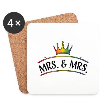 Couronne arc-en-ciel MRS et MRS mariage lesbien - Dessous de verre (lot de 4) - blanc - Devant