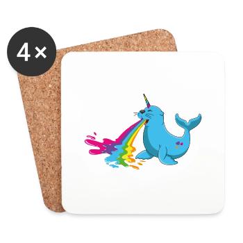 seehund,regenbogen,kotzender seehund,robbe,einhorn - Untersetzer (4er-Set) - Weiß - Vorne