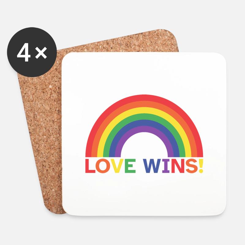 Liebe Gewinnt | Regenbogen | LGBT - Untersetzer (4er-Set) - Weiß