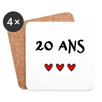 20 ANS. 20e ANNIVERSAIRE. ANNIVERSAIRE 20 ANS - Dessous de verre (lot de 4) - blanc - Devant