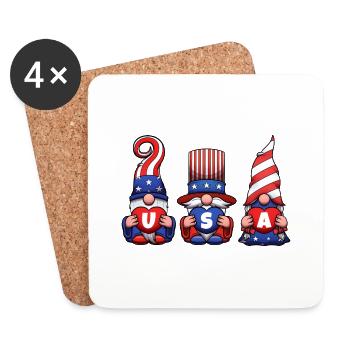 4th of July USA Gnomes - Coasters (set of 4) - white - Front