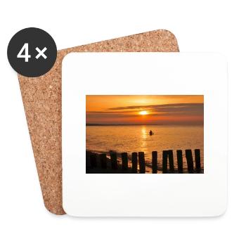 Angler im Sonnenuntergang - Untersetzer (4er-Set) - Weiß - Vorne