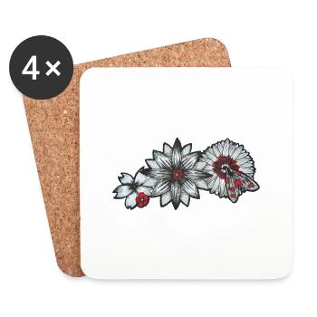 Blumen und Motte - Untersetzer (4er-Set) - Weiß - Vorne