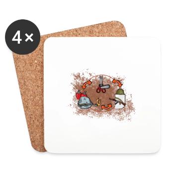 Schere, Stein, Papier Rock, Paper, Scissors - Coasters (set of 4) - white - Front