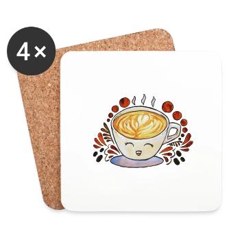 Happy Coffee Cup - Untersetzer (4er-Set) - Weiß - Vorne