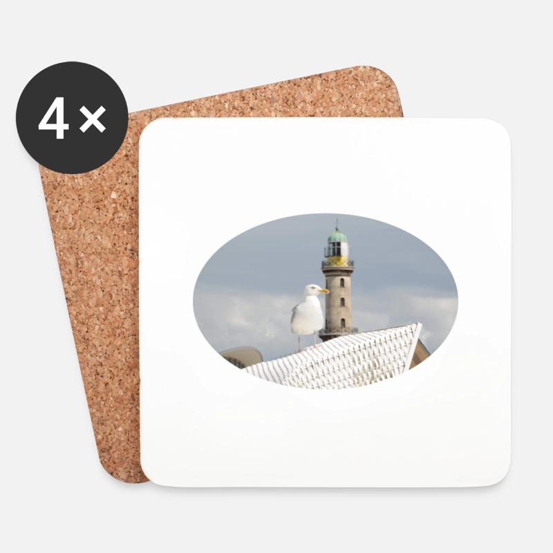 Die Möwe und der Leuchtturm von Warnemünde - Untersetzer (4er-Set) - Weiß