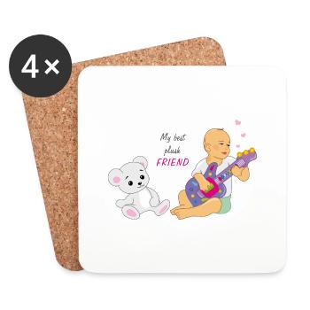Little boy playing guitar for a plush friend - Coasters (set of 4) - white - Front