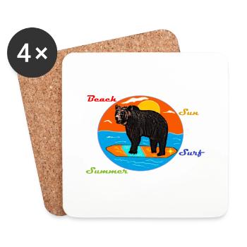 Ours Surfeur - Dessous de verre (lot de 4) - blanc - Devant