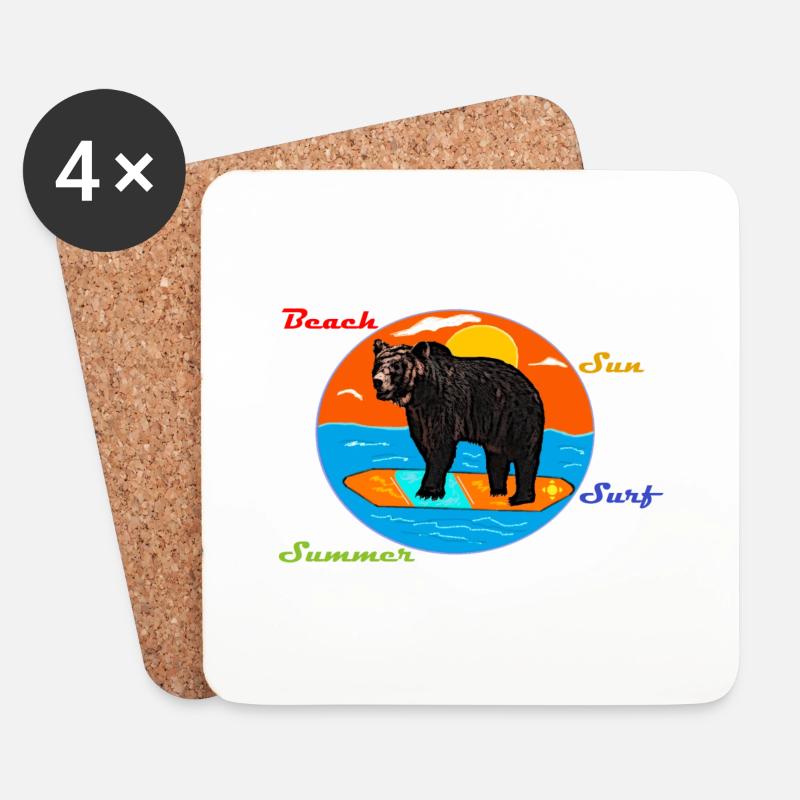 Surfer Bär - Untersetzer (4er-Set) - Weiß