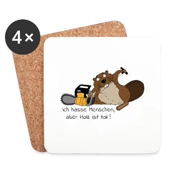 Ich hasse Menschen, aber Holz ist toll... - Untersetzer (4er-Set) - Weiß - Vorne