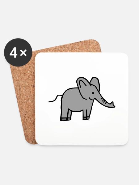 Elefant - Untersetzer (4er-Set) - Weiß