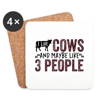 I like cows and maybe like 3 people - Coasters (set of 4) - white - Front