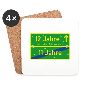 12 Jahre Ortsschild Herzlichen Glückwunsch Grün - Untersetzer (4er-Set) - Weiß - Vorne