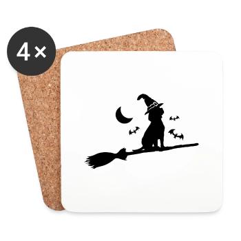 Süßer Beagle auf Hexen Besen an Halloween - Untersetzer (4er-Set) - Weiß - Vorne
