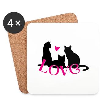 Love Cats mit Herz - für Katzenliebhaber - Untersetzer (4er-Set) - Weiß - Vorne