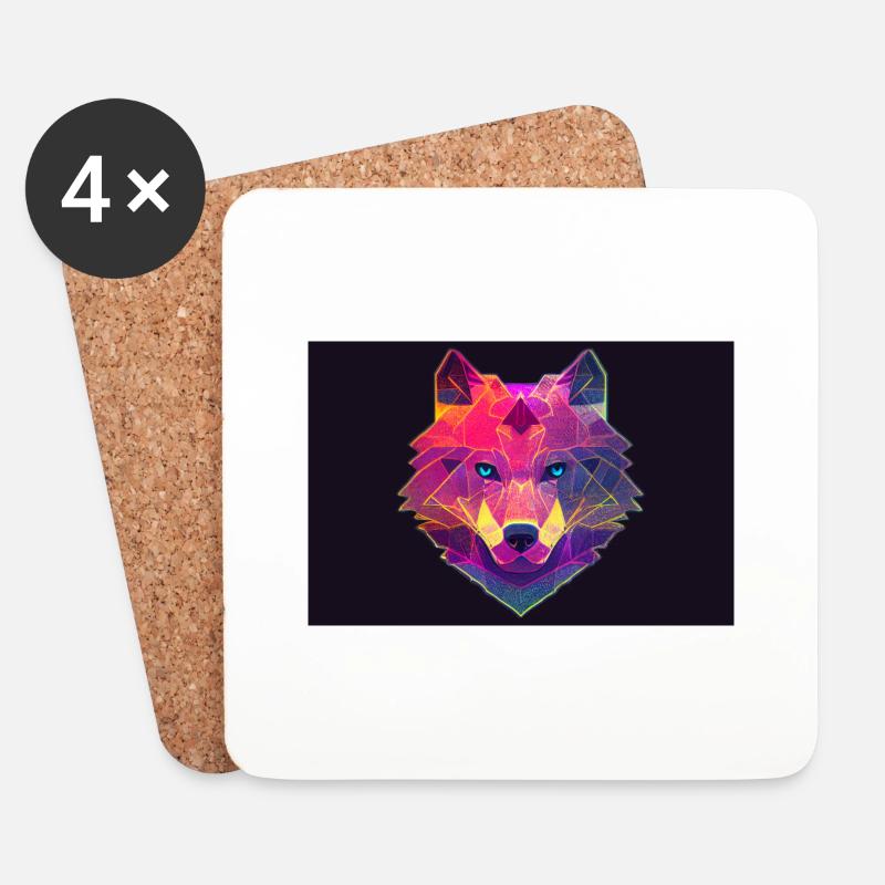 Polygonwolf - Untersetzer (4er-Set) - Weiß