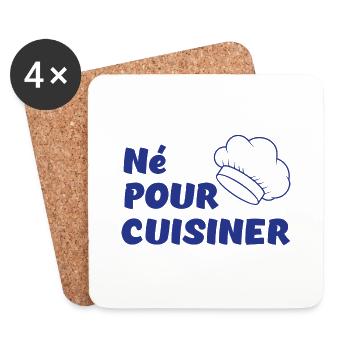 Né pour cuisiner - Dessous de verre (lot de 4) - blanc - Devant